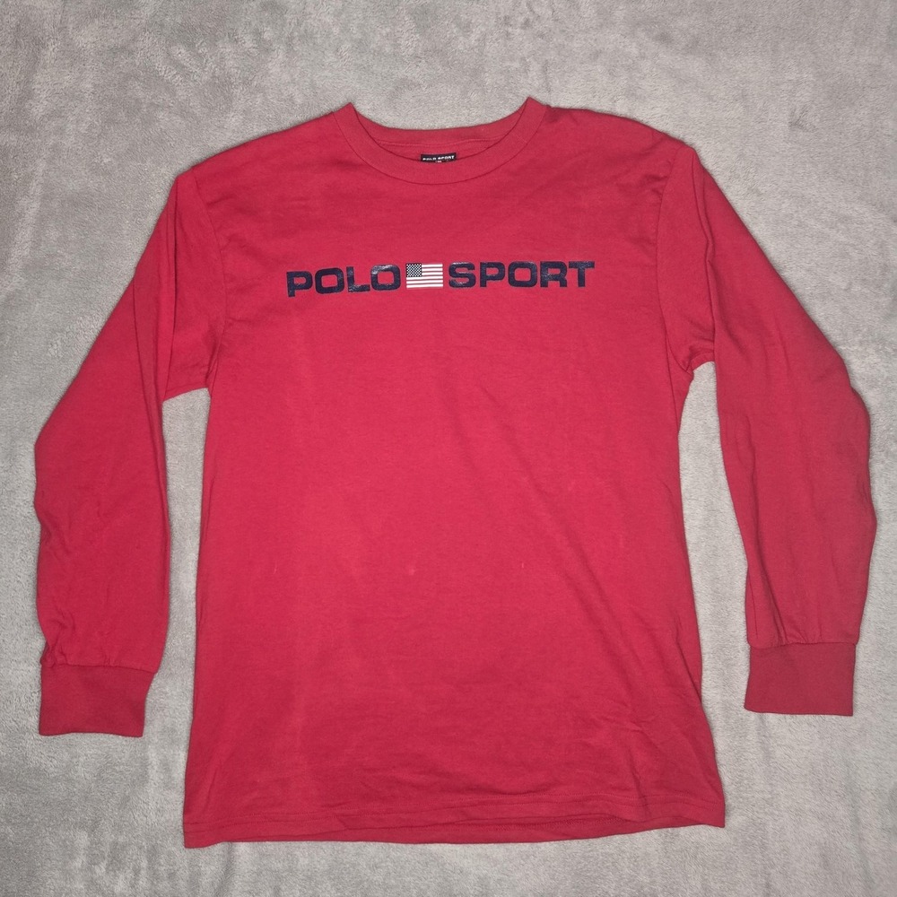 Polo Sport Ralph Lauren T-Shirt Boys 16 Red Long Sleeve USA Flag Graphic
